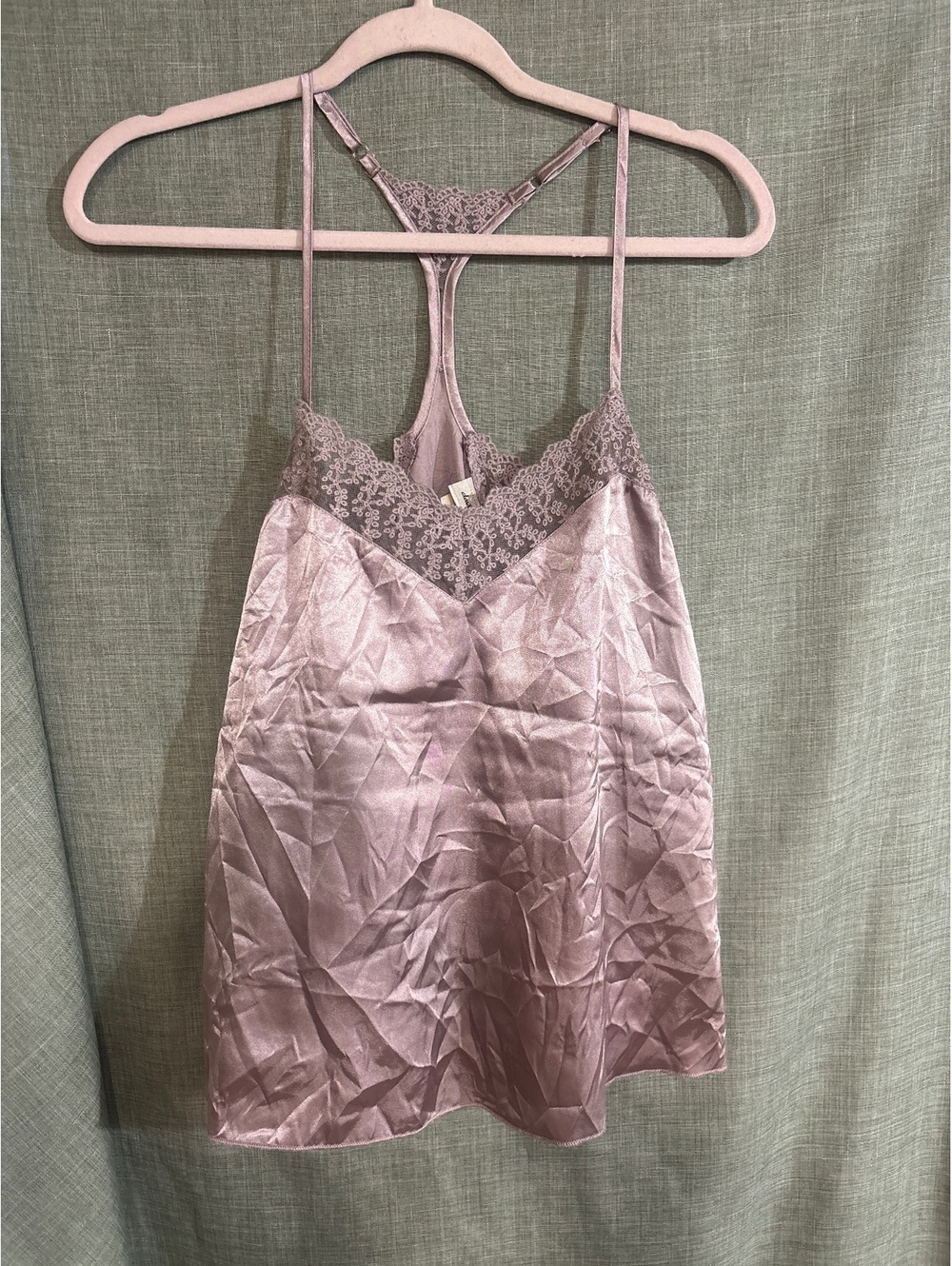 Daytrip Lace Trim Satin Slip Dress in Mauve, Size S